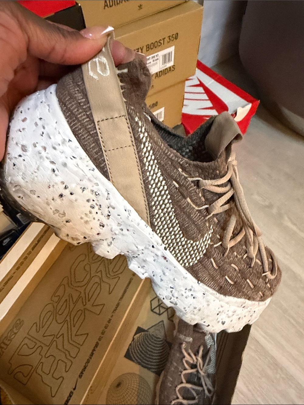 Nike Brown Knit Speckled-White Platform Runner